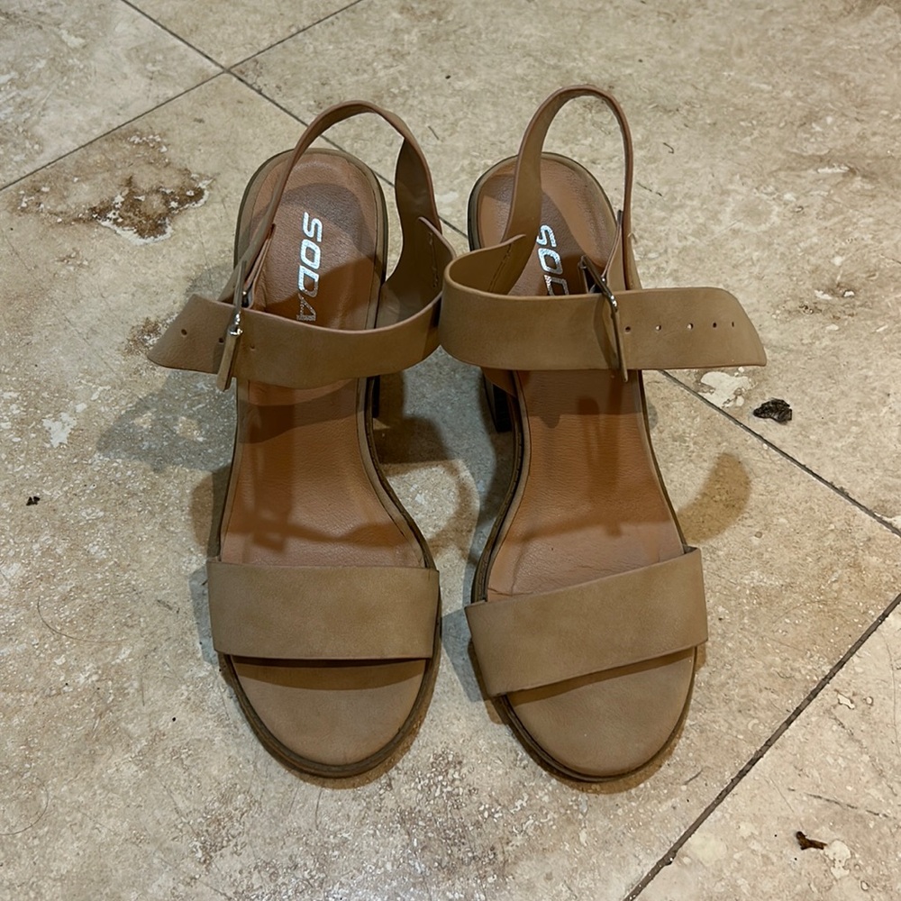 Soda Tan Heeled Sandals size 7
